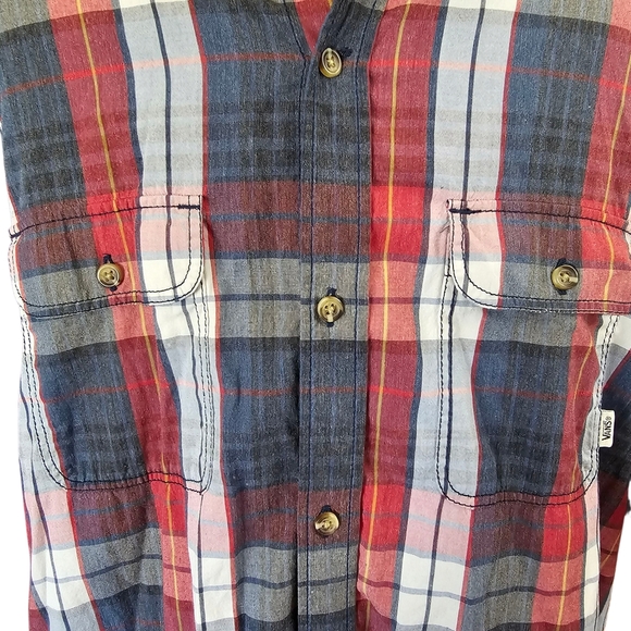 Vans Off The Wall Men's Plaid Shirt - Red and Blue Skater Casual - Picture 6 of 7